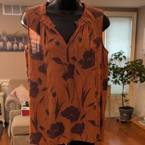 Simply Vera Vera Wang Floral Sleeveless Blouse - Brown and Black